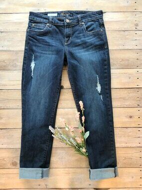 Kut From The Kloth Catherine Boyfriend Cuffed Jeans 4 Mid Rise Dark Wash 29x25
